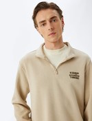 Resim Slogan Baskılı Sweatshirt Yarım Fermuarlı Şardonlu Pamuk Karışımlı 