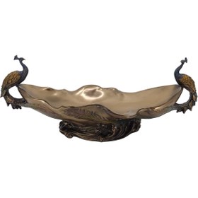 Resim Tavuskuşu Figürlü Bronz Renk Dekoratif Büyük Gondol Kase 