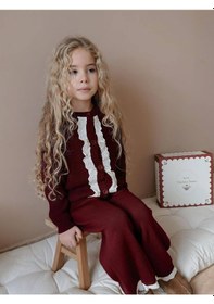 Resim Miniko Kids Kız Çocuk Hırkalı Güpürlü Düğmeli Triko Takım Bordo 