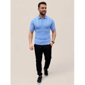 Resim Beruflic Erkek Yazlık Triko Dokuma Tişört Kısa Kol Polo Yaka T-Shirt - Bebek Mavisi 