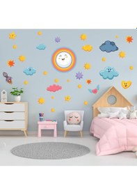 Resim Sevimli Bulutlar Gökkuşağı Ve Yıldızlar Duvar Sticker Seti 