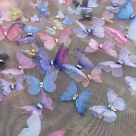 Resim 10 Adet Çift Katman Organza Kelebekler, 3D Polyester Aplikasyonlar, DIY El Sanatları Dekoratif Kelebek Süsleri, Saç Süsleri, Düğün Dekorasyonu, Sanat ve El Sanatları Malzemeleri 