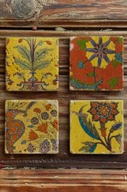 Resim Oscar Stone Decor Baskılı Doğaltaş Bardak Altlığı 4'Lü Set Desen Tile 4Dsn-205 