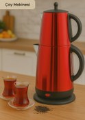 Resim Oniks Elektrikli Çay Makinesi Kırmızı Otomatik Kapanma, Paslanmaz Çelik Demlik 
