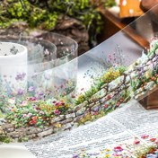 Resim Çiçekli Duvar Dekorasyonu Washi Bantı - Canlı Karışık Renkler ve Taş Duvar Tasarımı ile DIY El Sanatları, Scrapbooking ve Günlük Tutma için PET Etiket Rulosu, Scrapbook Çıkartmaları 