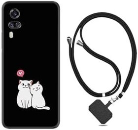 Resim kilifland Vivo Y51 ile Uyumlu Kılıf Silikon Desen Boyun Askılı Love Cats 1690 