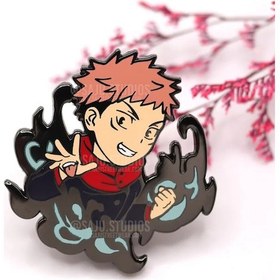 Resim Oazismarket Jujutsu Kaisen Anime Metal Enamel Pin - Çizgi Film Karakteri Aksesuar Açık Sarı Altın Renk 