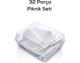 Resim Mithra Life 6 Kişilik Çantalı Beyaz Çatal Bıçak Kaşık ve Tabak Piknik Seti MIT1232 