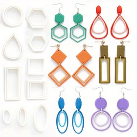 Resim 3 Adet Polimer Kil Küpe Kalıbı Seti, Plastik İçi Boş Yüzük ve Geometrik Şekil Kesiciler, DIY Takı Yapımı, Yumuşak Seramik ve Küpe Kolye El Sanatları Aletleri 