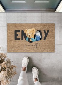 Resim Silkcoat Home Dış Ve Iç Mekan Bej Kapı Önü Paspası Enjoy Yourself Ayıcık Desen Paspas 