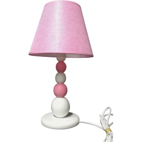 Resim Pembe Beyaz Ahşap Kız Çocuk Odası Yatak Odası Abajuru 