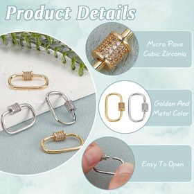 Resim 1/2 Adet Oval Vidalı Kilit Charm Altın Kaplama Karabina Kilidi Mikro Pave Küp Taşlı Vida Bağlantı Halkası Altın Kaplama Gümüş Renkli Çıtçıt Klips Anahtarlık Takı Yapımı Aksesuarları 