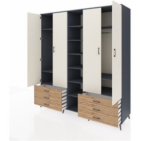 Resim Kronos Dolap 13 Raflı 6 Çekmeceli 2 Askılı 220x59x243 Antrasit-aytaşı/çam Aytası/atlas Çam - Antrasıt 