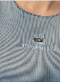 Resim Kız Çocuk Pamuklu Sıfır Kol Crop Bluz-15518 Mavi 
