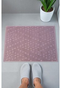 Resim Tuğla Desenli 2li Ayak Havlusu - 50x70 Cm - Su Emici Banyo Paspası Seti - Bordo Bordo 