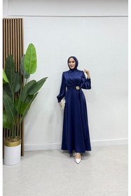 Resim moda crn Elara Zarif Saten Broş Detaylı Tesettür Abiye 