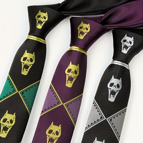 Resim JOJO ilhamlı Erkek El Yapımı Kravat: Dayanıklı Polyester, Benzersiz Kafatası Tasarımı - Anime hayranları için mükemmel bir hediye, en çok takip edilen anime hayranları için harika bir hediye, anime hayranı giyim | Canlı Kravat | Dayanıklı Polyester 