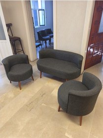 Resim Azra Mobilya Sydney Çay Seti Koltuk Takımı Keten Kumaş 2+1+1 Ceviz Ayak Modern Salon & Ofis Takımı Füme Koyu Gri 