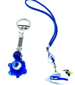 Resim Ennea Art Nazar Boncuğu Kaplumbağa Anahtarlık Kuş Araba Dikiz Ayna Süsü El Yapımı Cam Hediyelik Eşya 