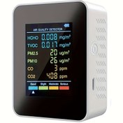 Resim 1 adet 6'sı 1 arada Premium Hava Kalitesi Monitörü - Büyük LCD Ekranlı Hassas CO2, CO, PM2.5, PM10, HCHO, TVOC Dedektörü, Gerçek Zamanlı Gaz Analizörü ve Ev ve Ofis Kullanımı için Gelişmiş CO2 Sensör Teknolojisi 