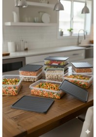 Resim 24'lü Şeffaf Saklama Kabı Buzdolabı Dondurucu Difrize Uygun Düzenleyici Set 8x2400 Ml - 16x1200 Ml Antrasit - Gri 