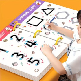 Resim 36 Sayfa Yeniden Kullanılabilir Eğitici Pratik Kitap Seti (4 Kalem 1 Silgi ile), Silinebilir Stickerlar ile - Çocukların Boyama ve Kontrol Eğitimi için Mükemmel, 2025 Yeni Yıl Hediyeleri, Noel Hediyeleri 