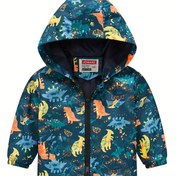 Resim JOMAKE Erkek Çocuk Dinozor Baskılı Kapüşonlu Ceket - Rahat Fermuarlı Uzun Kollu Kaban, Makinede Yıkanabilir, Polyester - İlkbahar/Sonbahar İçin İdeal, JOMAKE 