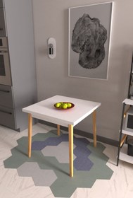 Resim VİLİNZE Avanos Beyaz Naturel Sabit Mdf Kare Ahşap Mutfak Masası - 80x80 Cm 