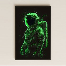 Resim Neon Yeşil Astronot Tasarımlı Pleksi Tablo - Karanlık Uzay Temalı Duvar Dekoru 