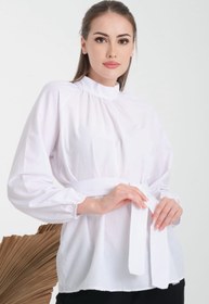 Resim CNG MODA Tesettür Kuşaklı Kol Büzgülü Gömlek 