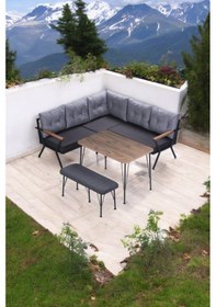 Resim PiLocco Demonte Sehpalı Metal Mutfak Köşe Takımı 180 x 180 Gri 