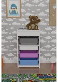 Resim 4 Sepetli Oyuncak Dolabı Çok Amaçlı Mutfak Dolabı Beyaz - Karışık Beyaz 