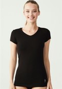 Resim U.S. Polo Assn. U.S. Polo Assn. Kadın Kısa Kollu V Yaka Düz Renk Pamuk Modal T-shirt E.9L.9.8.2I.44.F 