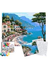 Resim Sayılarla Boyama Seti 40 x 50 CM Tuval Şasesine Gerili Sahil Kasabası 