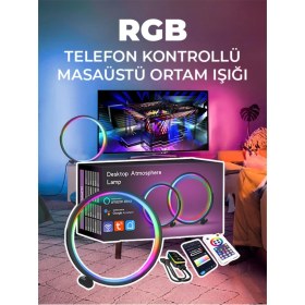 Resim Akıllı Rgb Masaüstü Ortam Işığı App Kumanda Kontrollü Atmosfer Dekorasyon Işıklandırma 