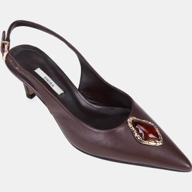 Resim Desa Kadın Acı Kahve Renkli Taşlı Slingback Deri Stiletto 