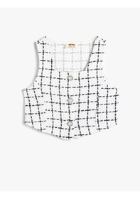 Resim Koton Crop Tüvit Bluz Kolsuz İnci Düğme Detaylı Ekru Çizgili 4skg60112aw Ekru Çizgili 