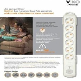 Resim Viko Anahtarlı 1,5 Metre Kablolu Akım Şok Korumalı Grup Priz Özellikli 6 Prizli 