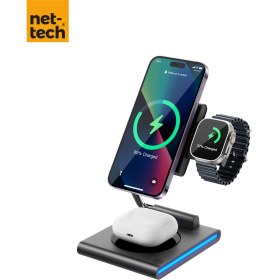 Resim Nettech NT-WCH04 3in 1 15W Kablosuz Wireless Şarj 