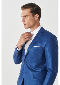 Resim AC&Co / Altınyıldız Classics Eksta Slim Fit Dar Kesim Mono Yaka Kareli Mavi Takım Elbise Mavi-48-6N Mavi 