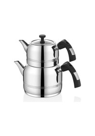 Resim Oms Collection - 8090 - L - 4 Parça, İndüksiyonlu Ocak Uyumlu, Çaydanlık Gümüş - Siyah Renk Gümüş 