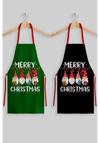 Resim Ays Home Yılbaşı Merry Christmas 2'li Siyah Yeşil Mutfak Önlüğü Seti 