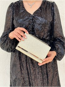 Resim she poly Kum Sim Altın Abiye Clutch Portföy Çanta 