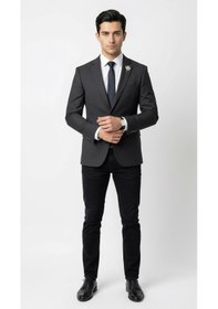 Resim Plus Scorpion Erkek Blazer Ceket Twill Dokuma Likralı Notch Yaka 1 Düğmeli Çift Yırtmaçlı Slim Fit Siyah 