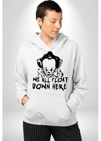 Resim Korkunç Palyaço Korku Film Kadın Erkek Beyaz Kapüşonlu Sweatshirt Hoodie Beyaz 