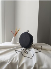 Resim Vivazzaluxe Modern Yuvarlak Model Simli Düğün Nişan Gelin Kadın Abiye Clutch Çanta Siyah 