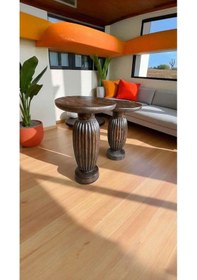 Resim Ahşap Yan Sehpa Takımı Ceviz Renk 2 Li Sehpa Seti Kahverengi 