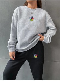 Resim LAND MODA Kadın One Baskılı Sweatshirt Eşofman Alt Üst Takımı 