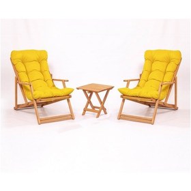 Resim Meya Dekor Simona Grand Şezlong 2+1 Ahşap Bahçe Balkon Teras 