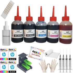 Resim Duruink Hp F2128 F2140 F2149 (21 22) Uyumlu Kartuş Dolum Seti 5 Li Set 5X100Ml Mürekkep 